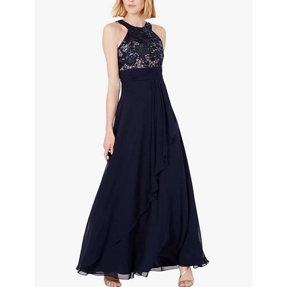 Calvin Klein NWT Sleeveless Halter Neck Gown with Sequin bodice